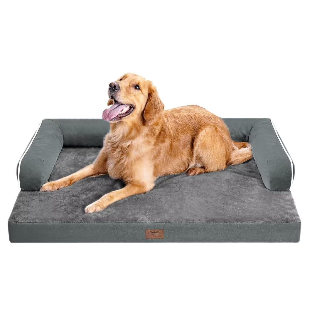 MEKIY Orthopedic Washable Dog Bed with Bolster for Medium to Large Dogs