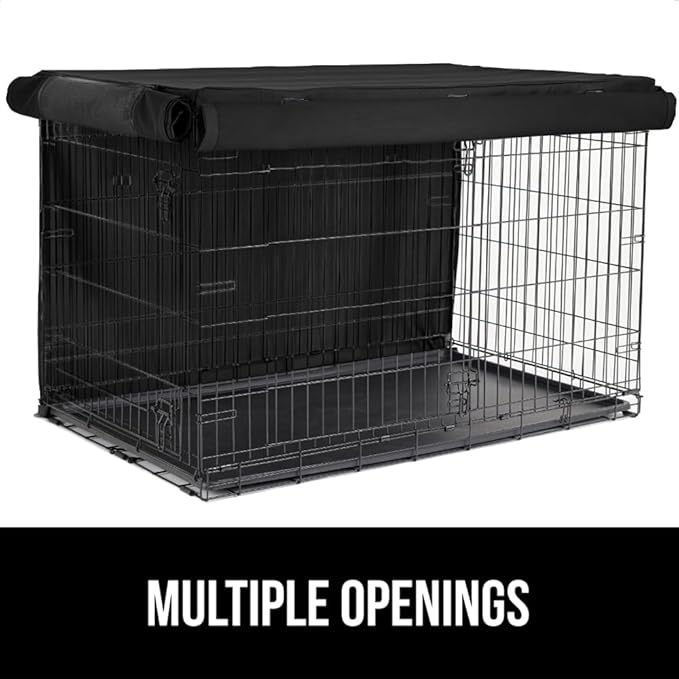 GORILLA GRIP Dog Crate Covers Compatible with Amazon Basics Dog Crates, All Sides Open, Privacy Cover Fits 42" Wire Kennel, Breathable Mesh Windows, Light Reducing Puppy Training Cage Topper, Black