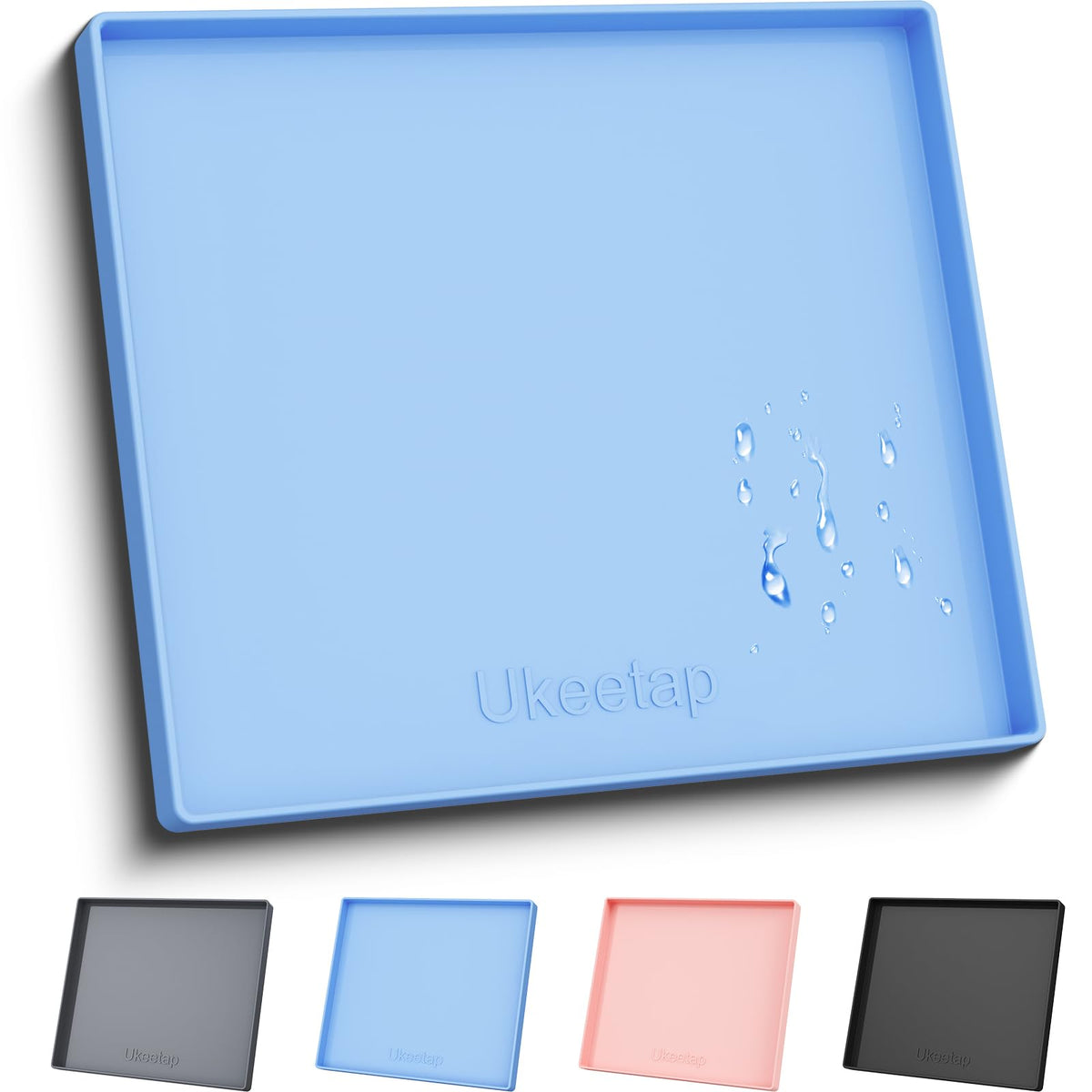 19" x 12" Extra Thick Silicone Mat Waterproof with Raised Edge, Blue