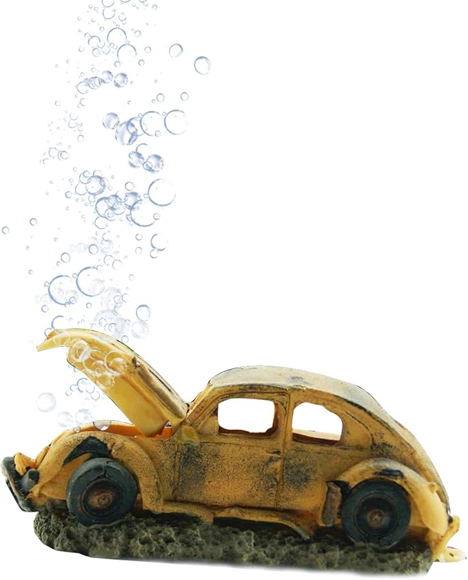 boxtech Aquarium Resin Ornament Decor, Imitation Car Wreck with Air Stone