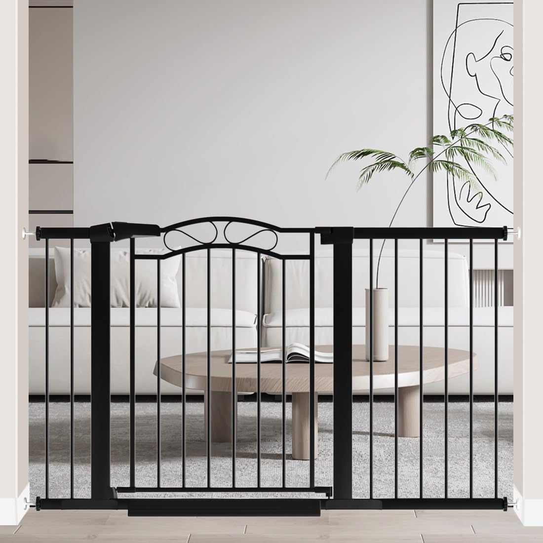 Fairy Baby 57.1"-59.8" Extra Wide Baby Gates with Door, 58 59 Inches Child Gate for Todder Kids, Metal Pressure Mounted Pet Dog Gate, Walk Thru Safety Gate for Doorway Stairs, Black
