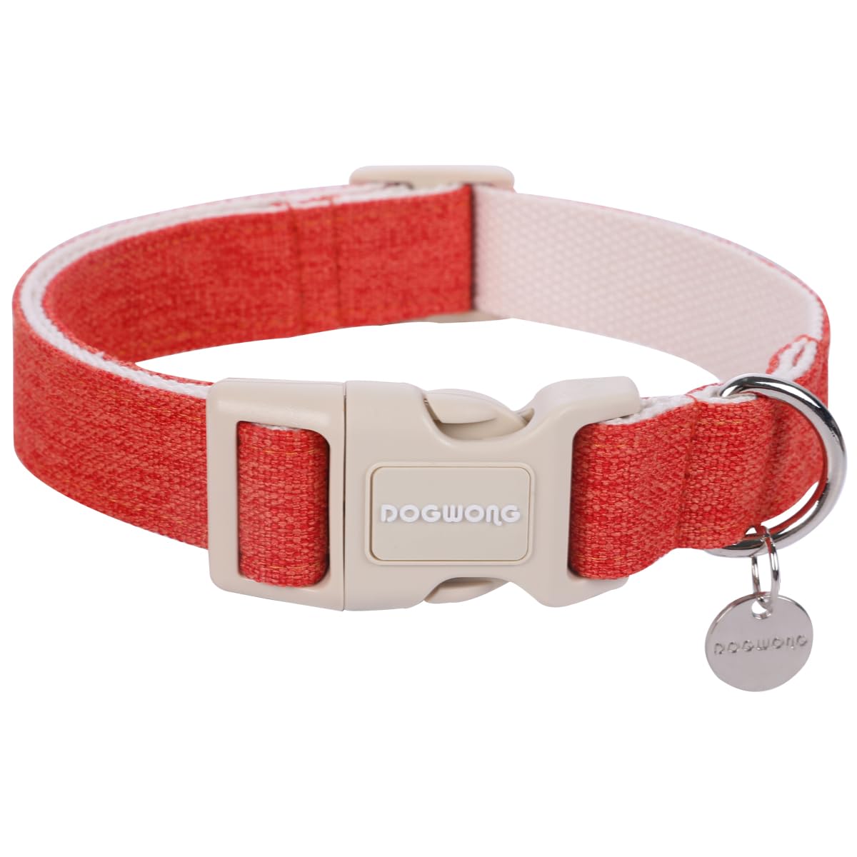 DOGWONG Cotton Hemp Dog Collar, Heavy-Duty Pink Dog Collar Adjustable Soft Natural Fabric Pet Dog Collar Cute Wedding Puppy Necklace for Small Medium Large Dogs
