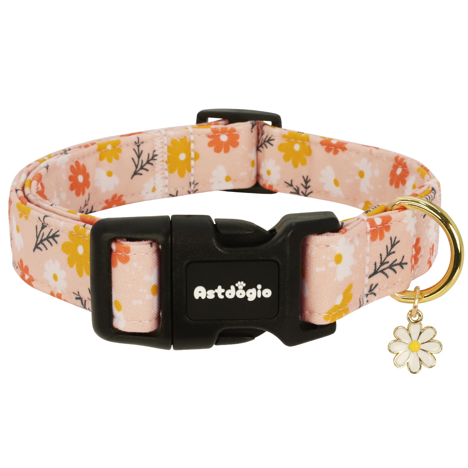 Astdogio Dog Collar for Extra Small Dogs, Spring &Summer Theme Orange Small Dog Collars with Flower Pattern, Adjustable Puppy Dog Collars, Cute Girl or Boy Dog Collar Ideal for Gifts,Pet Accessory,XS