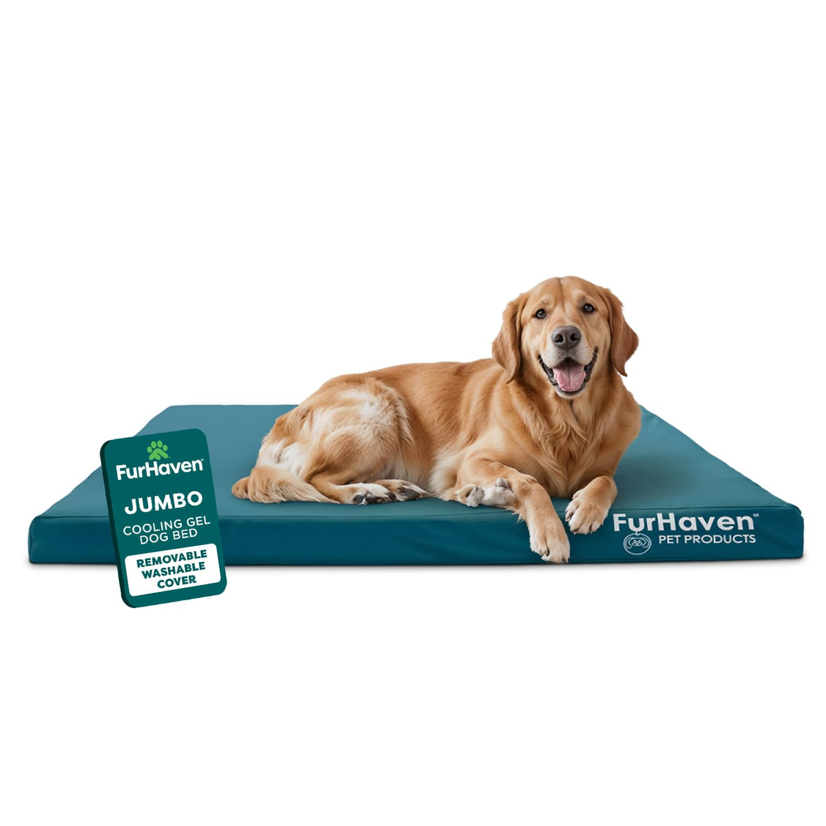 Furhaven Water-Resistant Cooling Gel Dog Bed for Large/Medium Dogs w/ Removable Washable Cover, For Dogs Up to 55 lbs - Indoor/Outdoor Logo Print Oxford Polycanvas Mattress - Forest, Large
