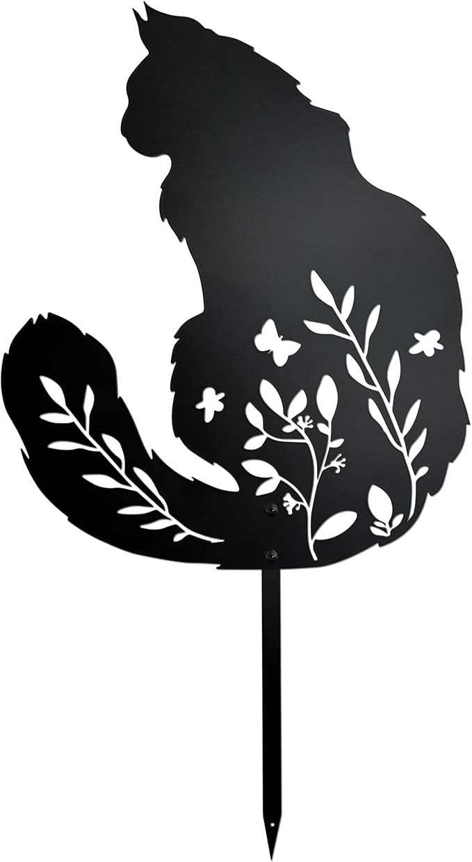 Maine Coon Cat Garden Statue, Black Cat Decor for Outdoor Memorial Yard