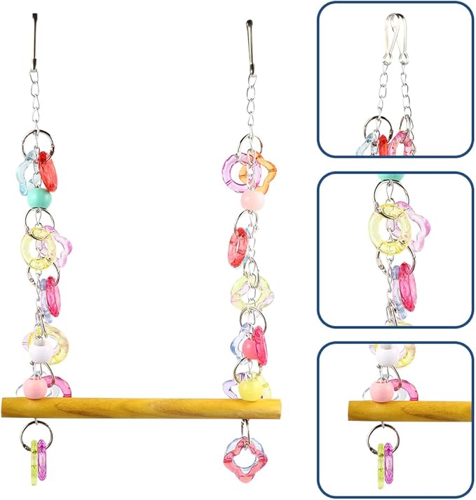 FRCOLOR Pet Bird Swing 7.87 Inch Wooden Hanging Chewing Toy for Medium Small Parrots Parakeets Macaws Cage Garden Rest Play