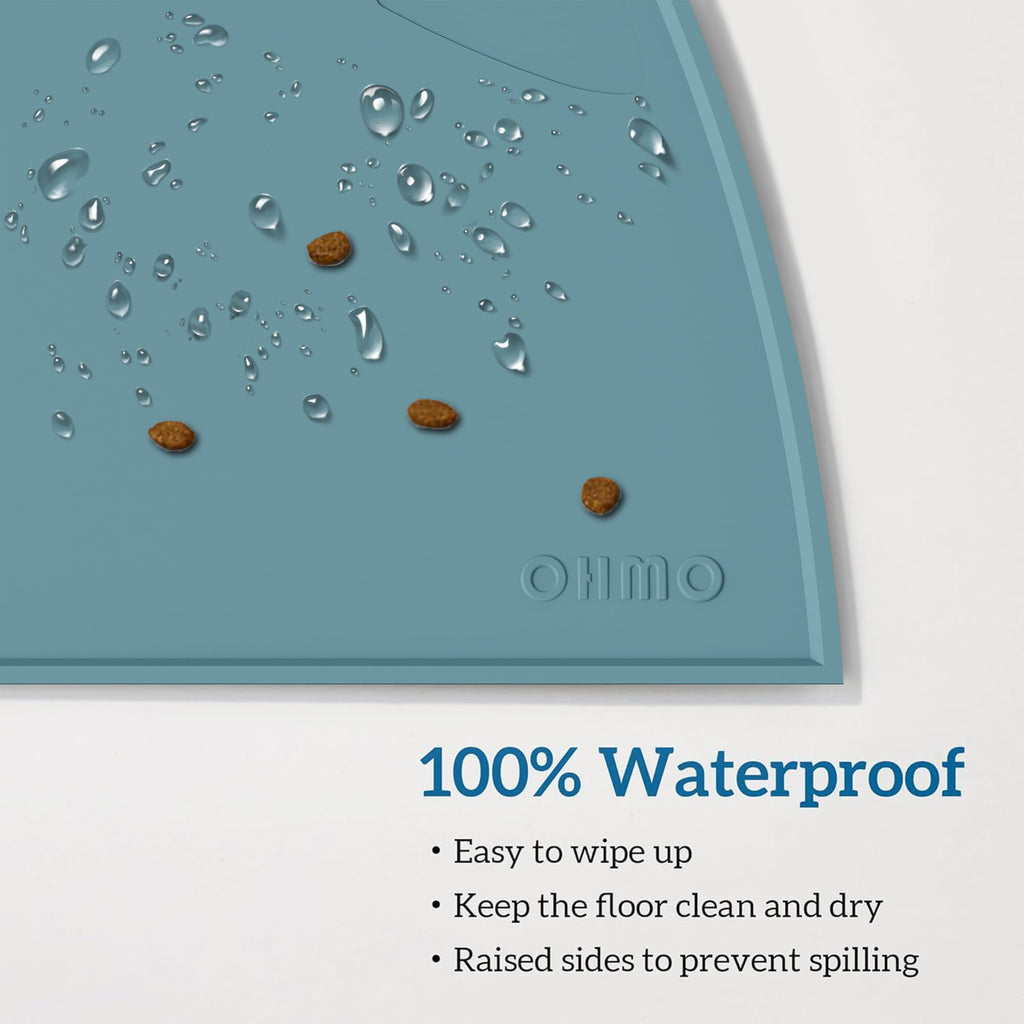 OHMO Cat Food Mat, Silicone Pet Feeding Mat, 20x12, Light Blue