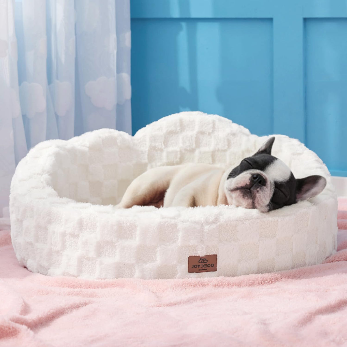 Joydeco Cloud Dog Bed for Small Dogs & Cats, Washable Pet Bed with Orthopedic Foam and Removable Checkered Plush Pad, Non-Slip Bottom for Indoor Puppies and Kittens, 22x20 Inch, Pink