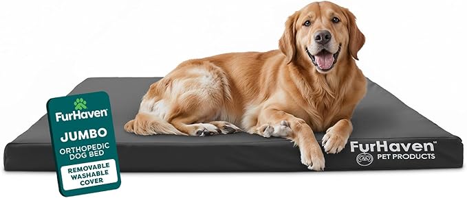 Furhaven Water-Resistant Orthopedic Dog Bed for Large/Medium Dogs w/ Removable Washable Cover, For Dogs Up to 55 lbs - Indoor/Outdoor Logo Print Oxford Polycanvas Mattress - Chestnut