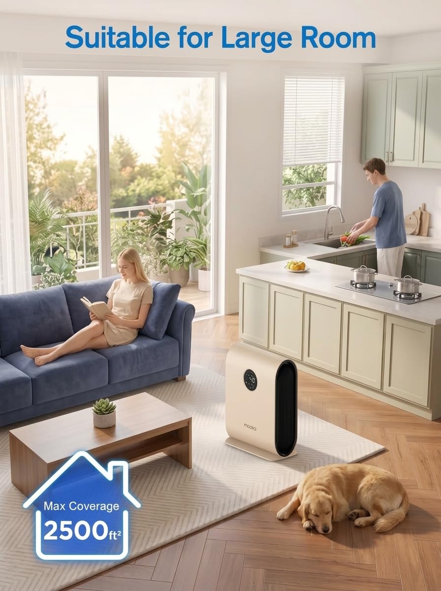 MOOKA Air Purifier for Home Pets Up to 2500 ft² with Air Quality Sensors