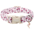 DOGWONG Cute Pet Dog Collar Pink Flamingos Cotton Dog Collar- Soft Girl Puppy Adjustable Pet Collars for Small Medium Large Dogs,S