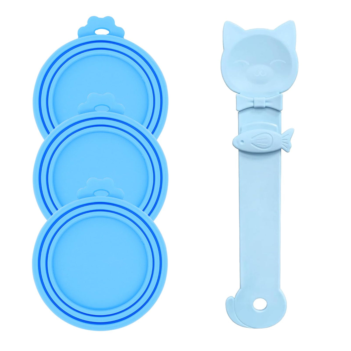 DORUI 3 Pcs Pet Food Can Lids & One Can Spoon | Cute Paw Shape Opener Spatula Cat Wet Food Spoon | Universal BPA Free Silicone Covers for Dog Cat Cans(Pink)