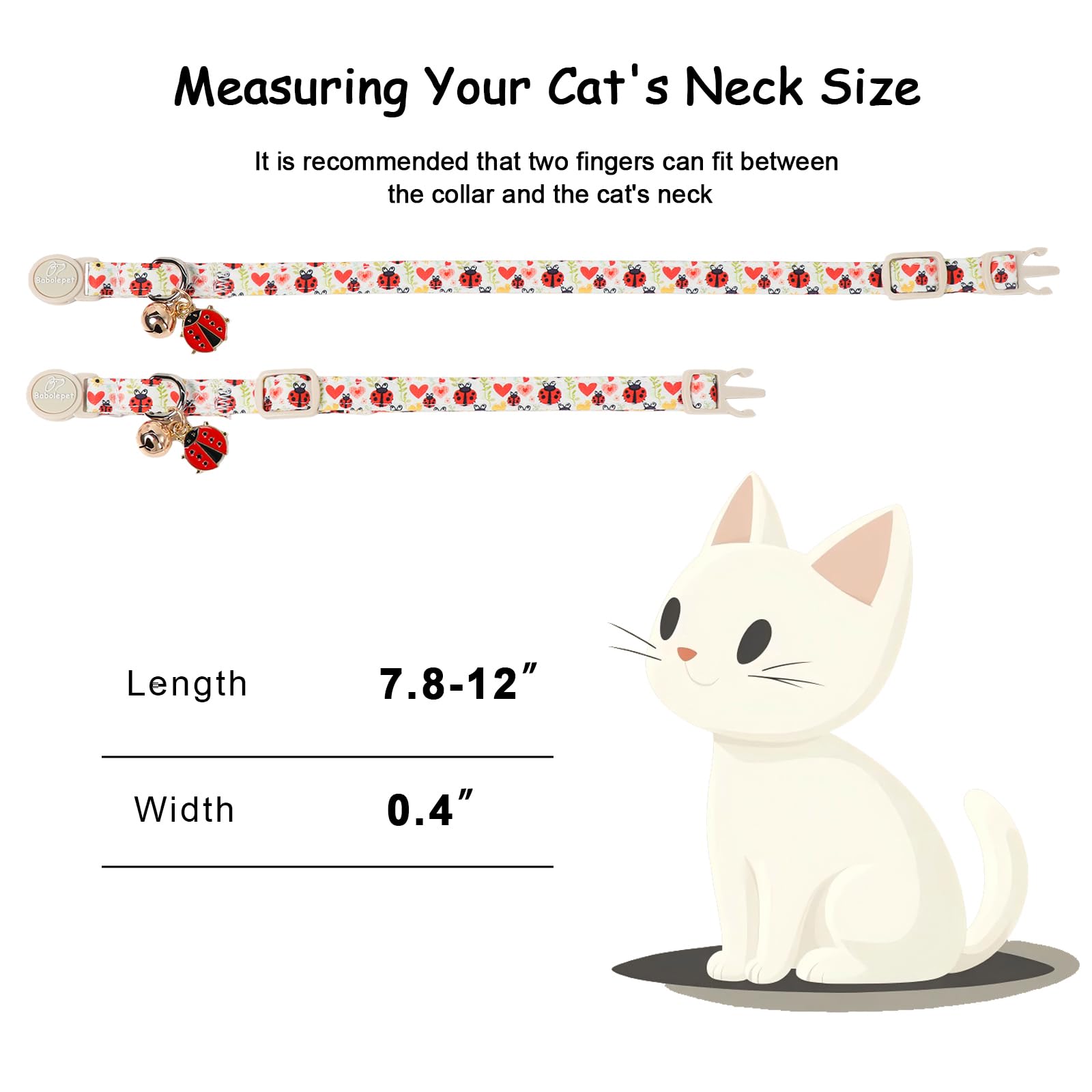 Babole Pet 2 Pack Cute Cat Collars - Cartoon Bee Ladybug Breakaway Cat Collar with Bell & Matching Pendant, Adjustable Spring Summer Kitten Collars for Boy Girl Cats