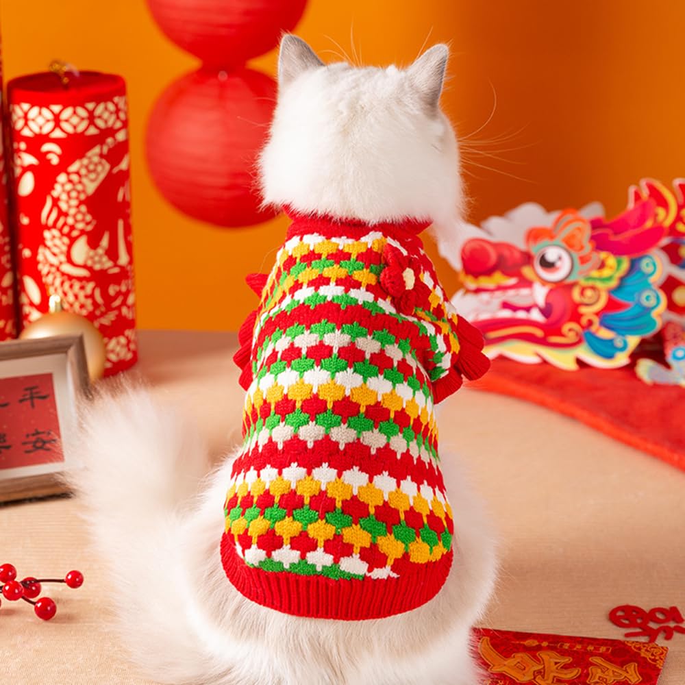 Anelekor Small Dog Sweater, Knitted Tulip Cat Sweater, Warm Thick Holiday Puppy Clothes for Small Dog Girl,Cold Weather Outfit for Kitten Chihuahua Yorkie Teacup Dachshund Pug (Red, X-Small)
