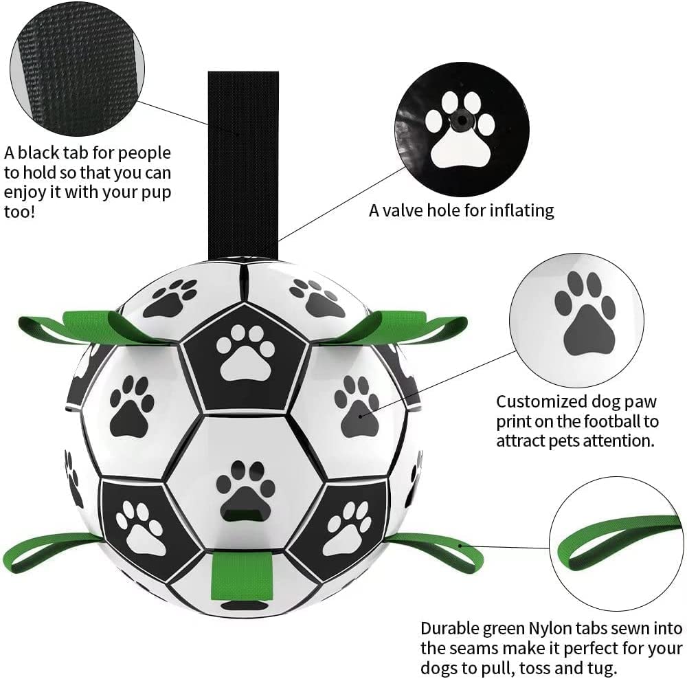 Domchan Ropes Soccer Balls Toy - Interactive Dog Toys for Tug of War, Puppy Birthday Gifts, Water Toy, Durable Balls World Cup for Large Dogs (9 Inch)
