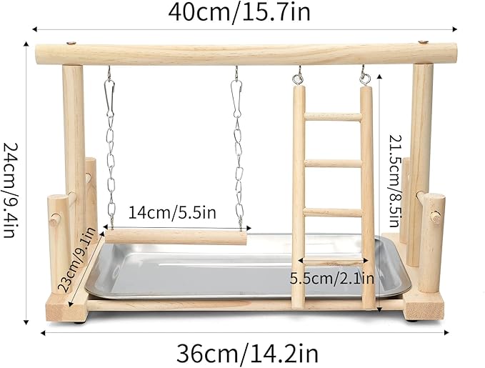 FrgKbTm Natural Wood Bird Playground Parrot Perch Playstand Play Gym Stand Playpen Perches Ladder Swing Platform with Toys Exercise Playgym for Luonfels,Budgie,Cockatiels,Conures,Parakeets,Lovebird