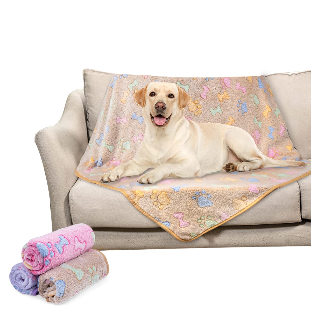 Dono 1 Pack 3 Dog Blankets, Soft Fluffy Fleece Pet Blanket Warm Sleep Mat Paw Print Design Puppy Kitten Throw Blankets Doggy Blanket for Dogs