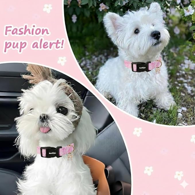 Astdogio Large Dog Collar, Girl Boy Dog Collars with Bow Pattern, Adjustable Cotton Pink Dog Collar for Puppy, Cute Holiday Collars for Dogs, Ideal for Gifts,Pet Accessory,Daily Walk-L