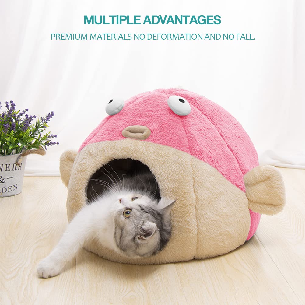 Cat Beds for Indoor Cats-Cat Bed Cave,Cute Lively Pufferfish Shape,Pink L