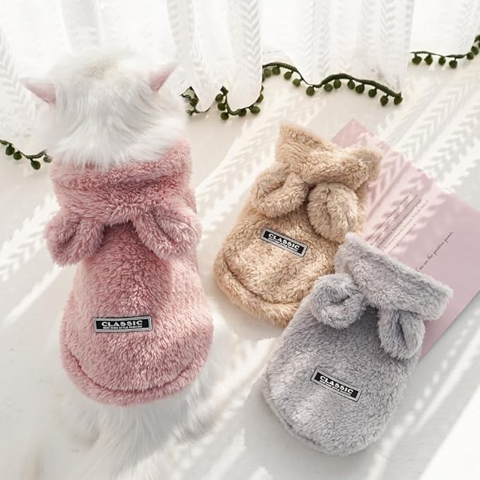 Selena Cat Bunny Ears Costume Cute Dog Kitten Hoodies Sweater Rabbit Ears Puppy Pet Apparel (Small,Gray)