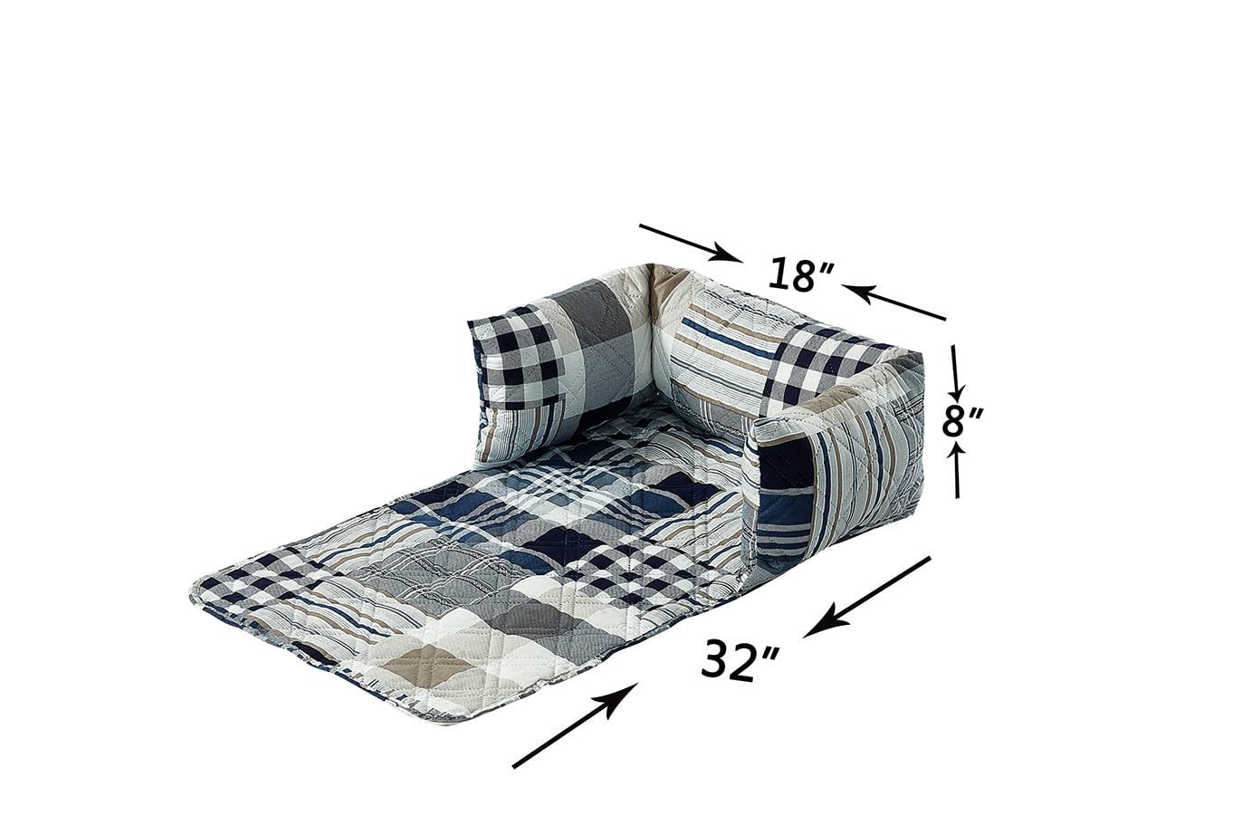 Brilliant Sunshine Quilted Calming Dog Bed Mat, Removable Washable Cover, Cushion Protector and Couch Covers for Dogs, Pets, Cats, Small, Blue Plaids and Stripes Patchwork
