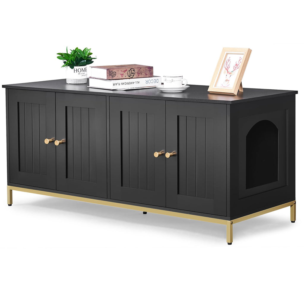 Homhedy 47.2" L Cat Litter Box Enclosure for 2 Cats, Black and Gold