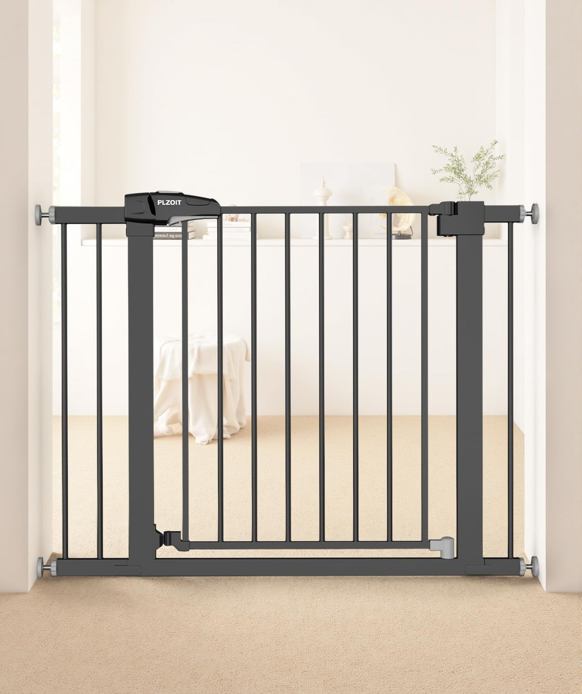 29.5-40.5" Baby Gate for Stairs, Dog Gate for Doorways, Walk Thru Auto Close Metal Baby Safety Gate for The House, Stairs and Doorways, Child Gate Pressure Mounted, Pet Gate for Dog Indoor - Brown