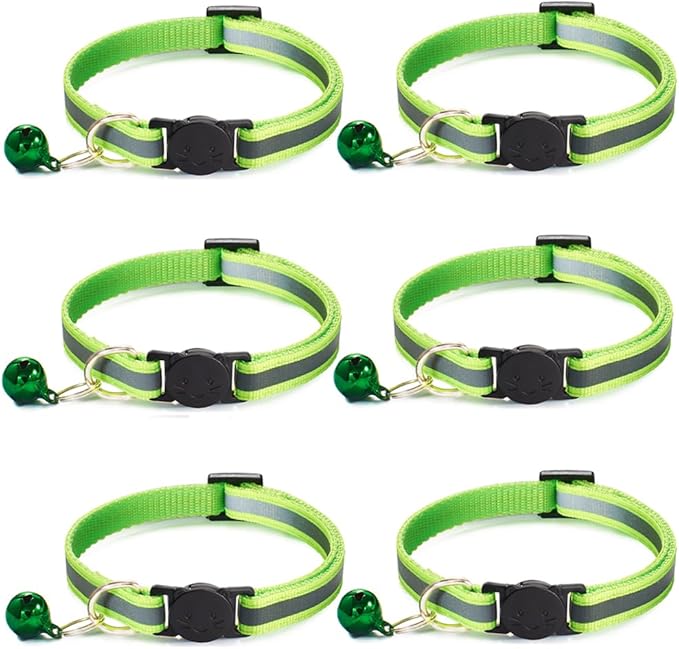 Jigichu 6 Pack Reflective Cat Collar with Bell, Breakaway and Safe Collars for Cats, Nylon, Pet Collar Mixed Colors Adjustable19-32cm (Red)