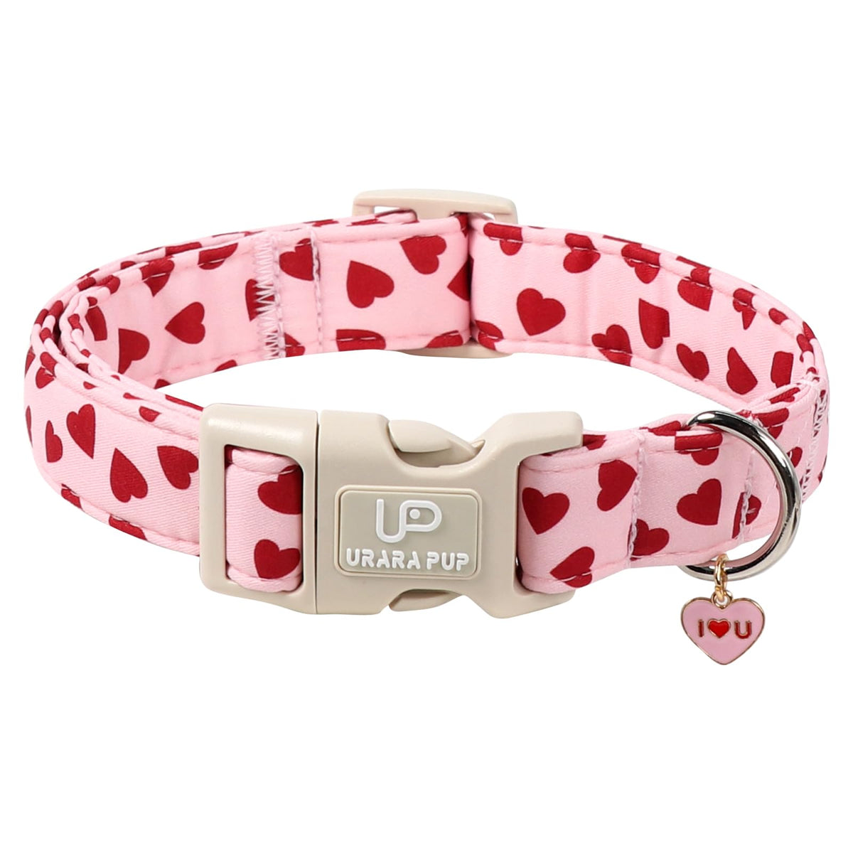 Valentine's Dog Collar, UP URARA PUP Pink Heart Adjustable Pet Collar with Bowknot Charm, Wedding Dog Accessories for Small Medium Large Dogs
