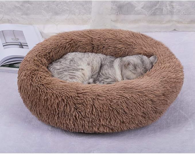 Plush Calming Donut Dog Bed for Small to Medium Dogs, 28 Inch Round Pet Bed