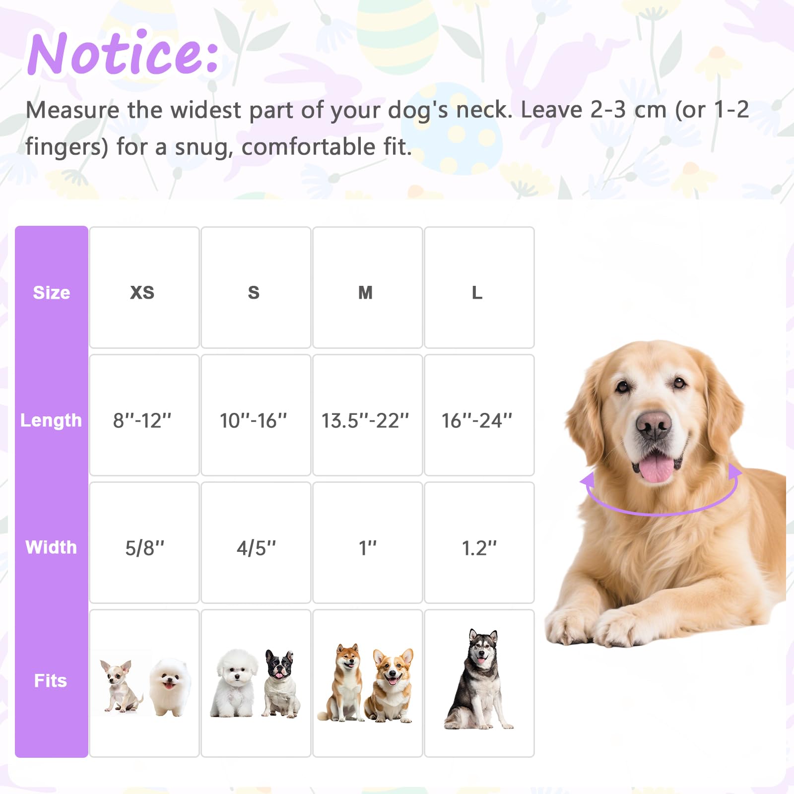 Astdogio Easter Dog Collar, Spring Easter Egg Print Dog Collar with Purple Rabbit, Adjustable Cotton Puppy Collars Girl Boy Collar for Small Medium Large Dogs -XS