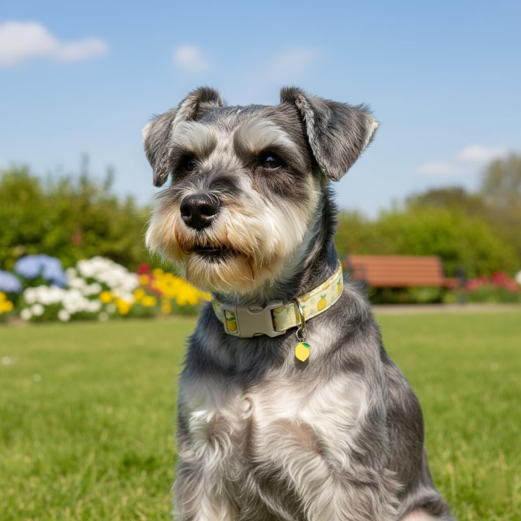 Britwicfr Dog Collar, Spring Summer Dog Collar with Yellow Lemon and Cute Charm, Pet Collar with Quick Release Buckle and Durable Fabric, Suitable for Small Dogs