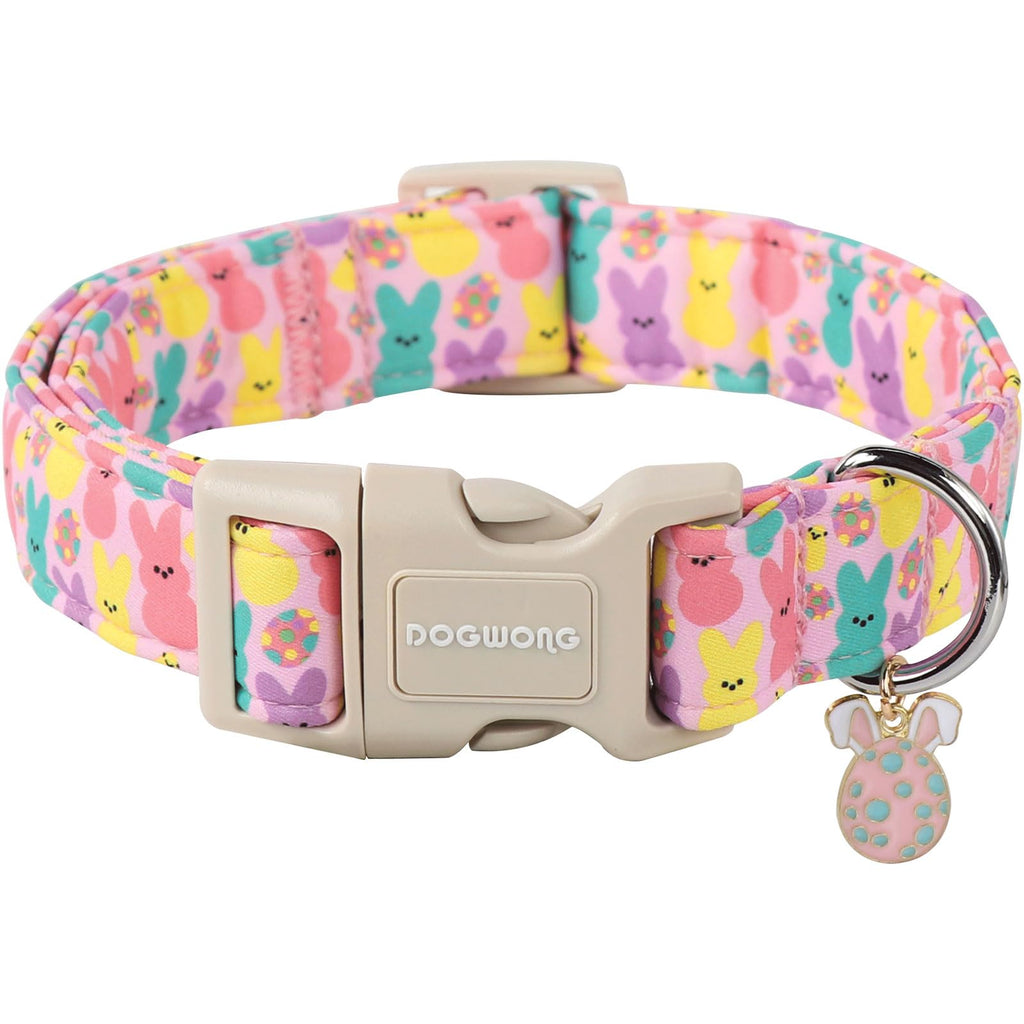 DOGWONG Easter Dog Collar,Cute Bunny Eggs Dog Collar Pink Babbit Pet Collar Girl Dog Collar Puppy Adjustable Soft Dog Collars for Small Dogs