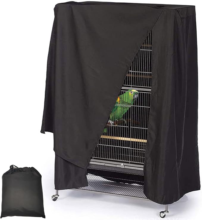 Fhiny Bird Cage Cover, 33.8”L×24”W×46.8”H Water-Proof Good Night Black-Out Birdcage Cover Durable Washable Windproof Cage Accessories for Parrot Parakeet Small Animal Sleeping