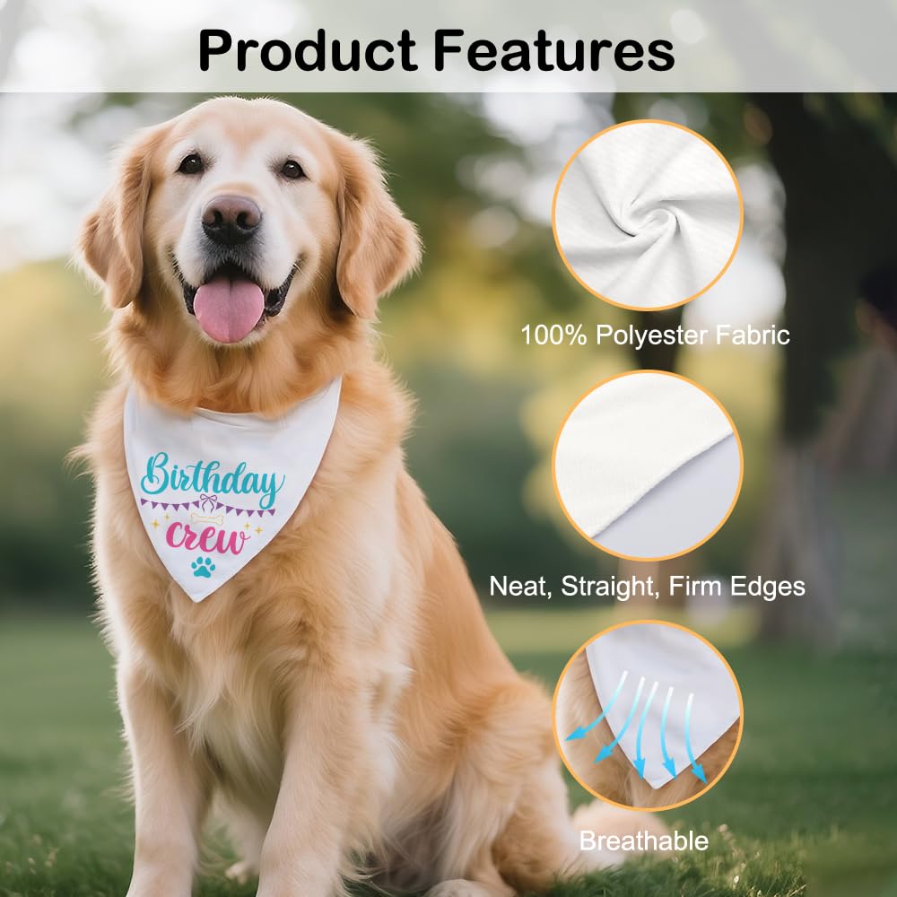 WHTYEFZ Birthday Crew White Dog Bandana, Cute Pet Scarf for Birthday Celebration, Puppy Costume Accessory Photo Prop for Festive Celebration Party Dinner, Heartwarming Gifts for New Dog Owner Dad Mom