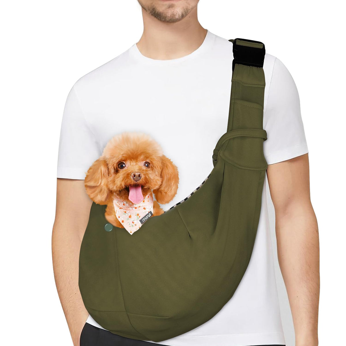 PETLOFT Reversible Small Dog Cat Sling Carrier, Adjustable Hands Free Cross Body Carrier with Collar Hook for Dog/Cat/Bunny up to 11lb (Light Grey)