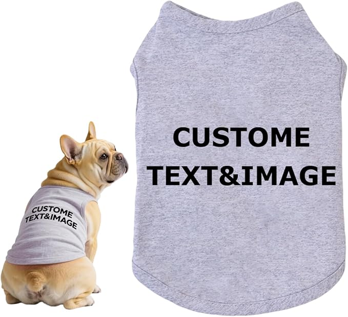Custom Dog Shirt,Personalized Pet Apparel with Name Text Photo Image,Lightweight Breathable Puppy Kitten Cotton Vest for Small Medium Large Dogs Cats,Puppy Gift (Gray, 8X-Large)