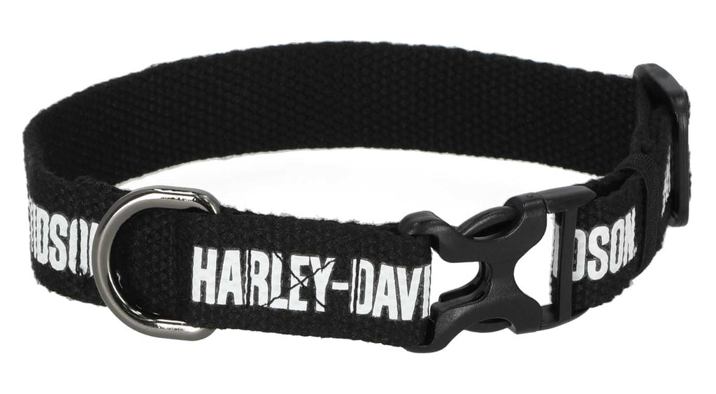 Harley-Davidson Cotton Webbing H-D Text Adjustable Pet Collar – Black/White (M)