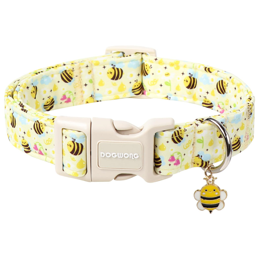 DOGWONG Spring Summer Dog Collar- Bee Flower Dog Collar, Adjustable Soft Girl Boy Dog Collar for Small Medium Dogs, M