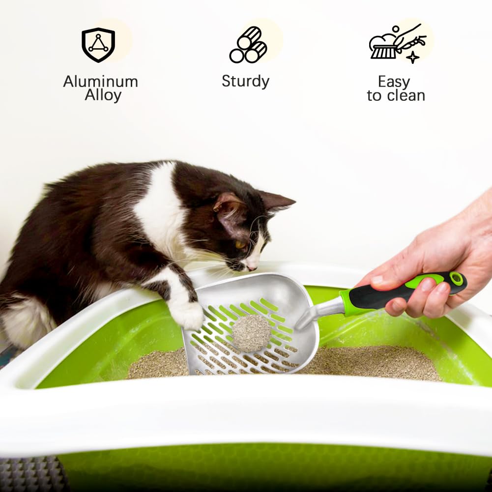 Apidgrowth Cat Litter Scoop-Metal Cat Scooper-Long Handle Scoop,Cat Scooper-Poop Sifting-Mesh Shovel-Suitable for Cat Litter Box(Green)-Christmas