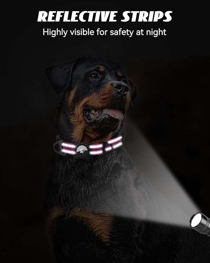 Joytale Airtag Dog Collar, Reflective Pet Collar with Waterproof AirTag Holder, Dual D-Rings, Soft Padded Adjustable for Extra Small and Puppy Dogs, Hotpink, XS
