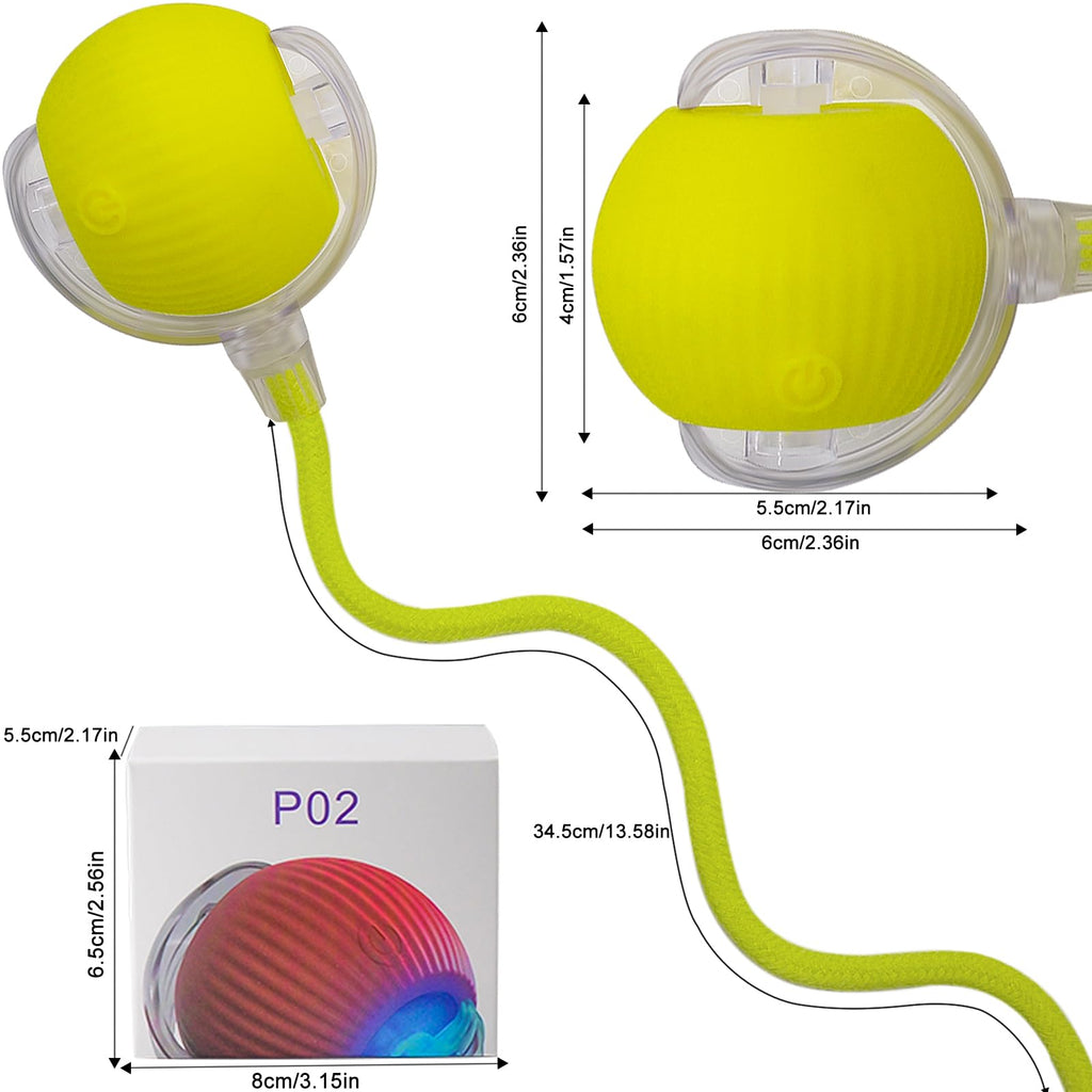 Interactive Cat Dog Toy Ball with LED Light, Automatic Rolling(Yellow)