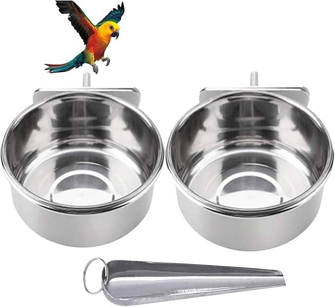Tfwadmx Bird Feeding Dish Cups Parrot Food Bowl Clamp Holder Coop Cup, 2PCS Bird Cage Water Bowl for Parakeet African Greys Conure Cockatiels Lovebird Budgie Chinchilla