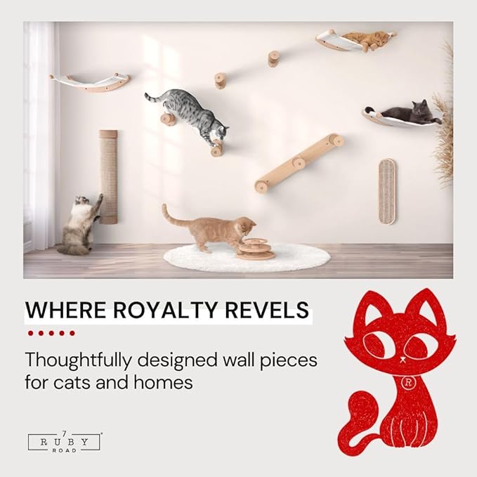 7 Ruby Road Cat Wall Shelves for Large Cats - Hammock and Steps Set
