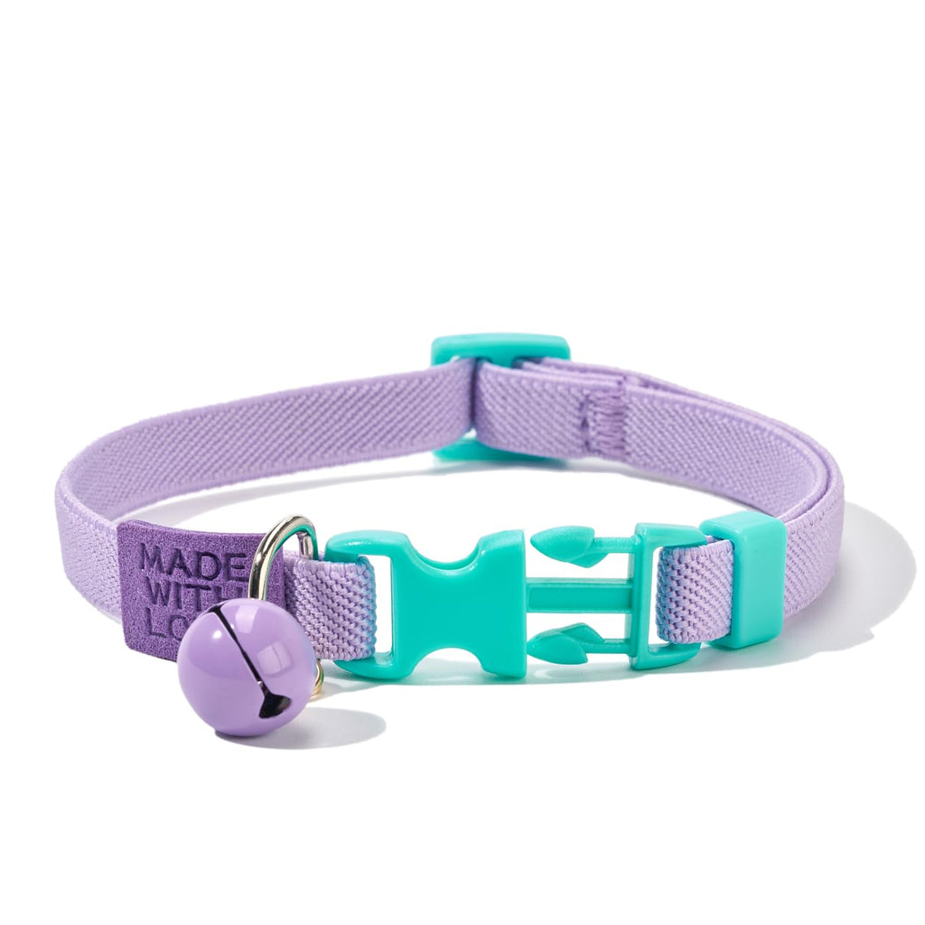 YUDOTE Elastic Cat Collar 2 Pack of Safety Quick Release Cat Collars with Bell Anti-Suffocation Kitten Puppy Collars(Pink+Lilac)