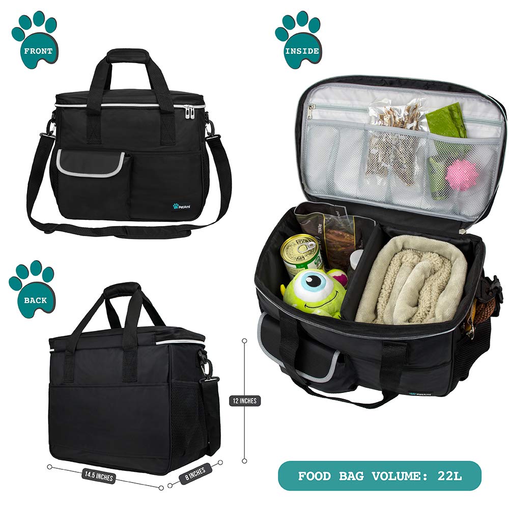 PetAmi Dog Travel Bag Organizer, Pet Supplies Tote Diaper Bag, Black Medium