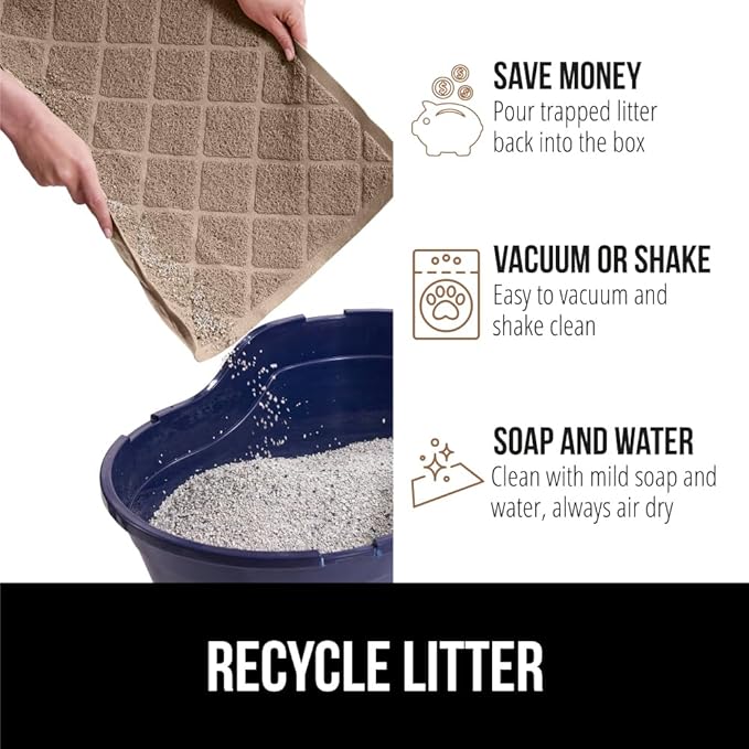 GORILLA GRIP Cat Litter Box Mat, 40x28, Water Resistant, US Designed Kitty Litter Trapping Mats, Easy to Clean, Scatter Control, Less Mess and Clean Floors, Kitten Supplies for Indoor Cats, Beige