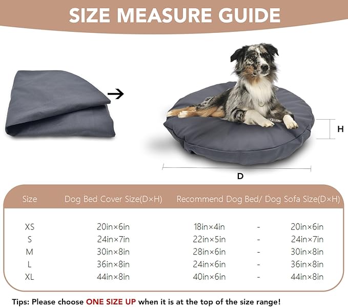 Dog Bed Cover Waterproof Replacement Machine Washable Covers for 44x44 Inch Dog Bed Heavy Duty Scratch Resistant Mattress Protector Pet Bed Round Grey Cover Only