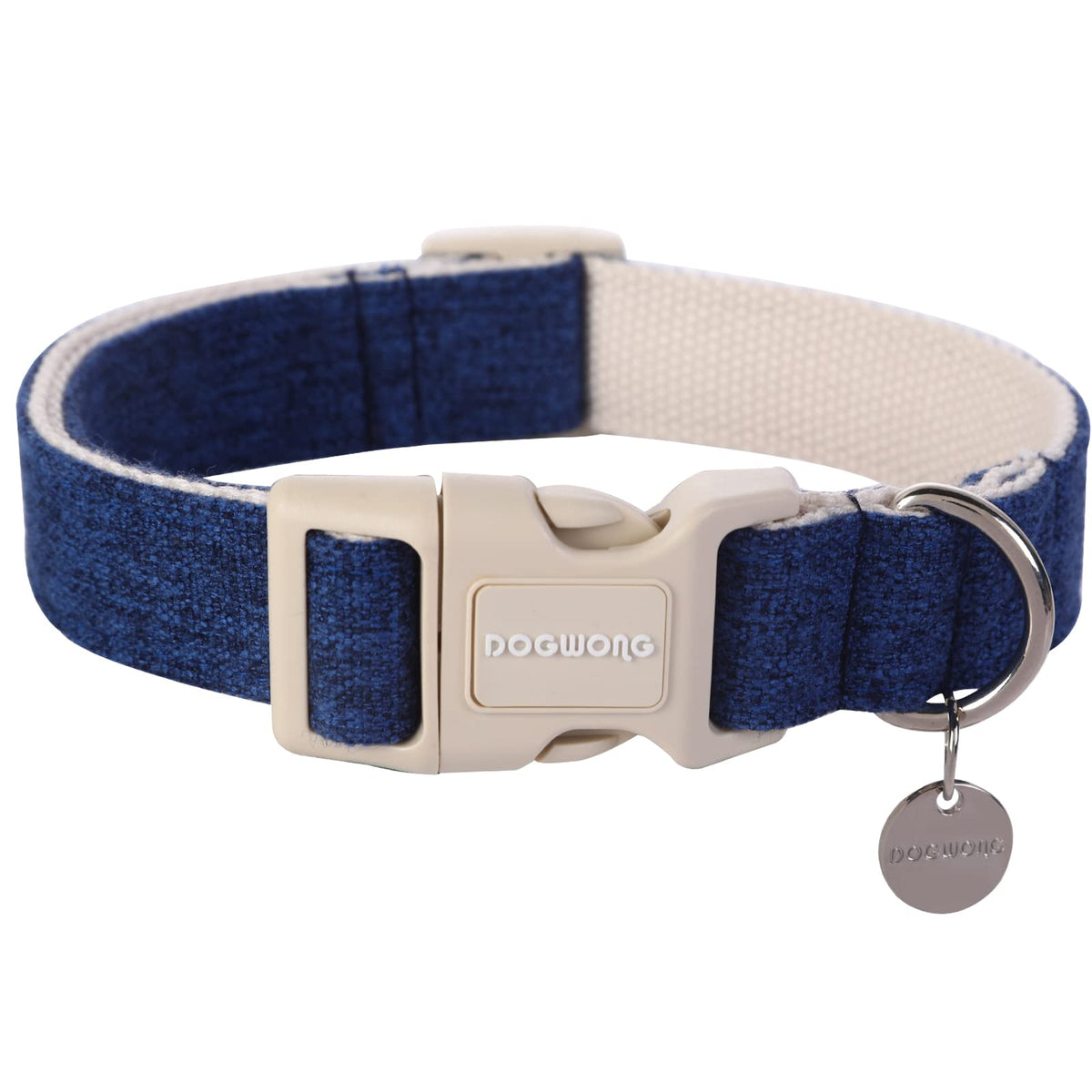DOGWONG Cotton Hemp Dog Collar, Heavy-Duty Khaki Dog Collar Adjustable Soft Natural Fabric Pet Cute Wedding Puppy Necklace for Small Dogs"