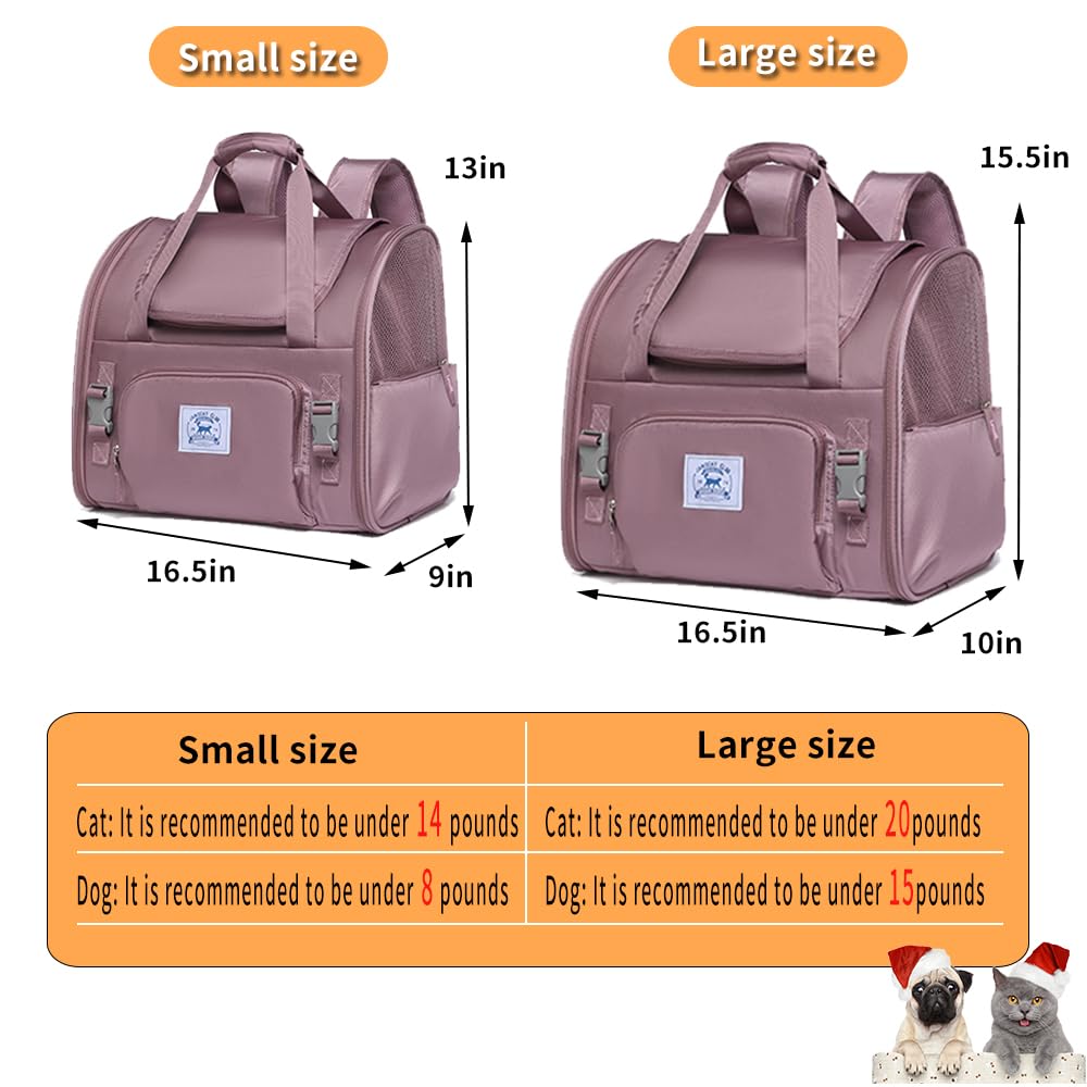 Pet Backpack Carrier for Small Dogs Medium Cats, Puppies,Breathable and Collapsible Design, Portable Travel Bag for Bearded Dragon,Rabbit Cage (Purple, Small)